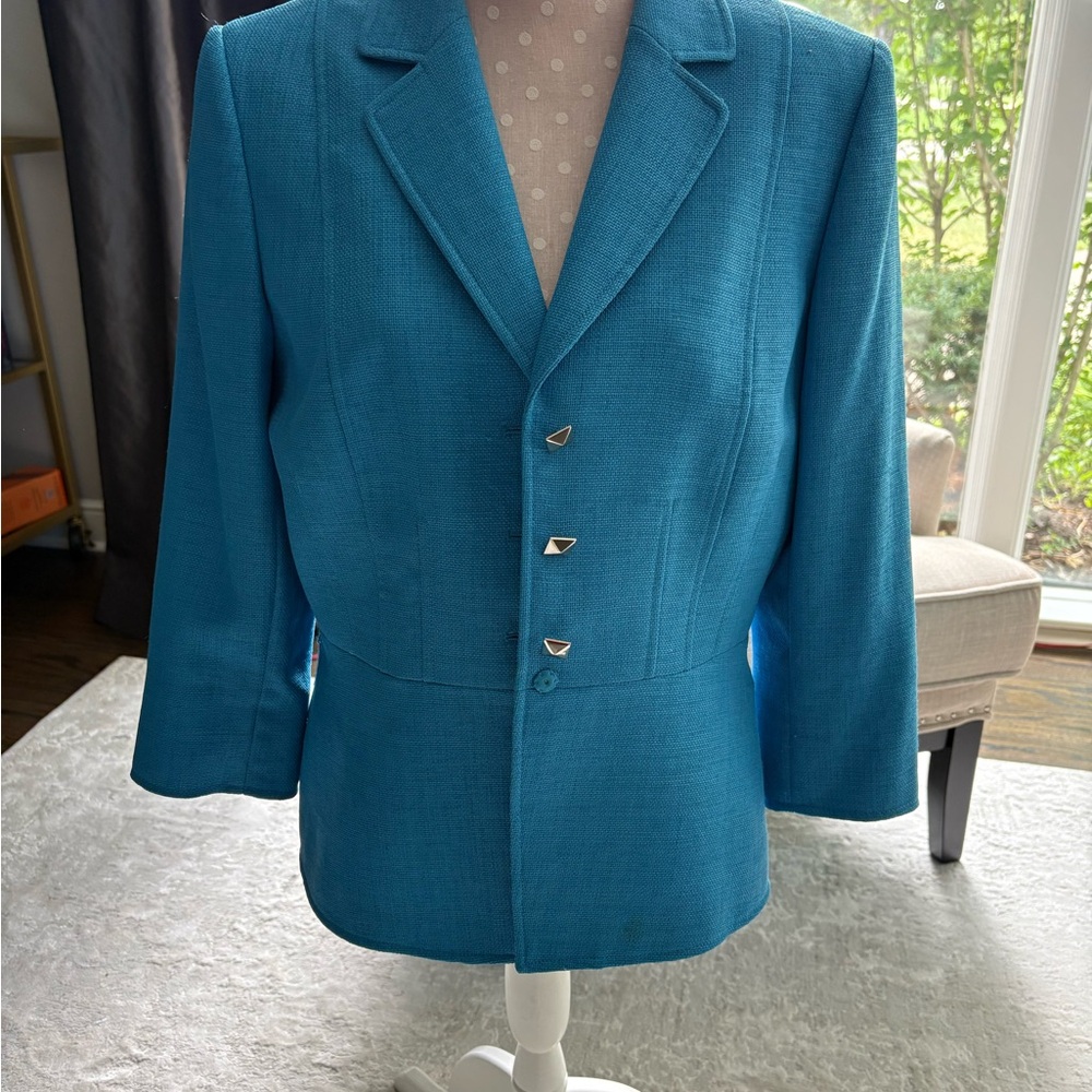 Tahari Teal Blazer with Gold Buttons